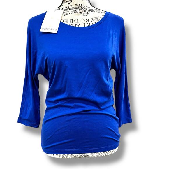 NWT Max Mara Size S Circe Blue Jersey Tee Top Ret$325 Italy Classic Minimal - Picture 1 of 7